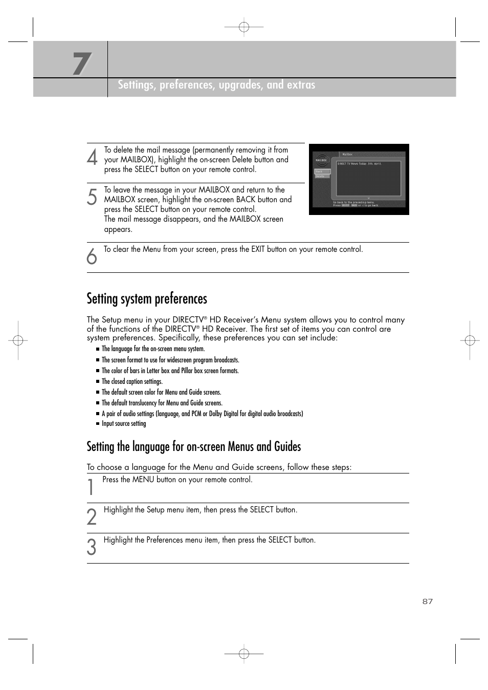 Setting system preferences | Samsung SIR-TS360 User Manual | Page 87 / 116