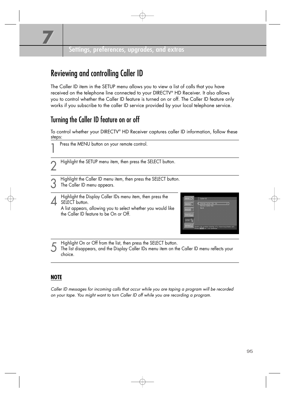 Reviewing and controlling caller id | Samsung SIR-TS360 User Manual | Page 95 / 116