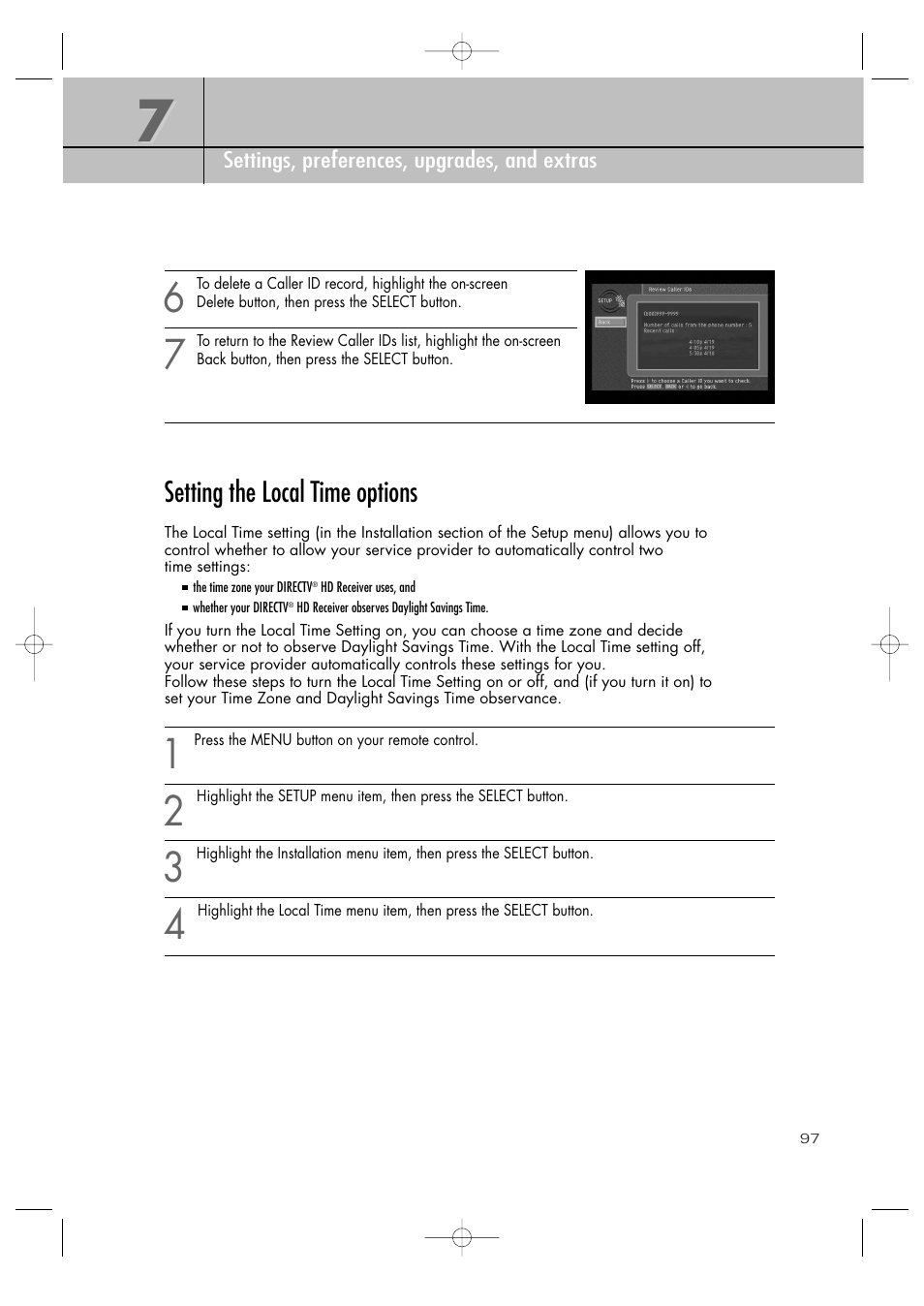 Setting the local time options | Samsung SIR-TS360 User Manual | Page 97 / 116