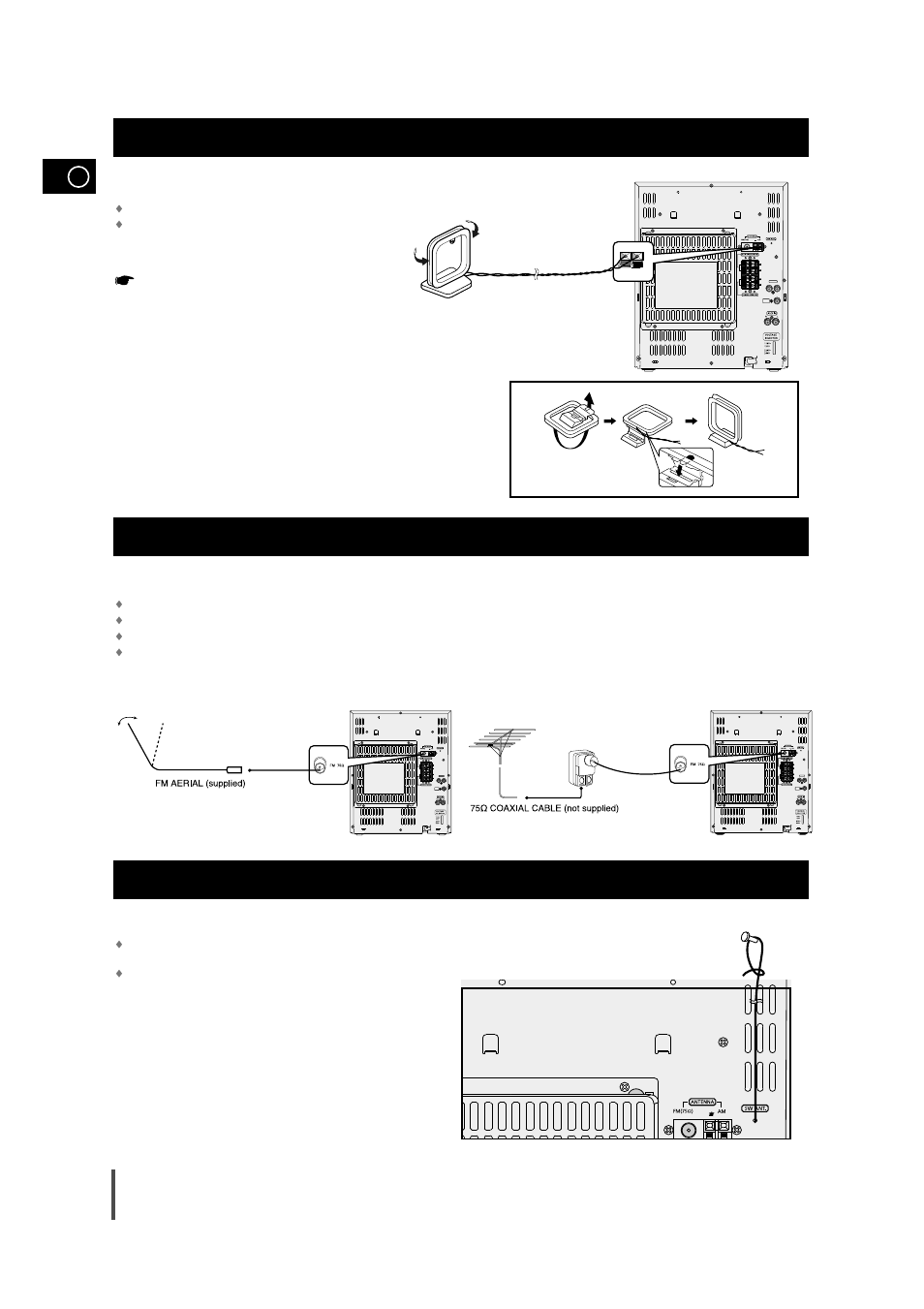 Connecting the am (mw)/lw aerial, Connecting the fm aerial, Connecting the sw aerial (option) | Samsung MAX-VB630G User Manual | Page 10 / 30