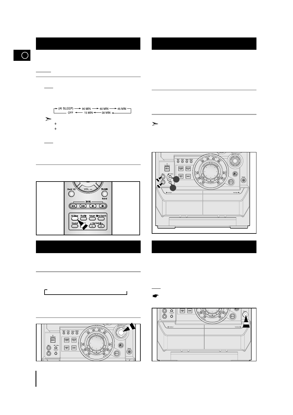 Connecting headphones, 12 subwoofer level function, Microphone function 1 2 | Setting the system to switch off automatically | Samsung MAX-VB630G User Manual | Page 26 / 30