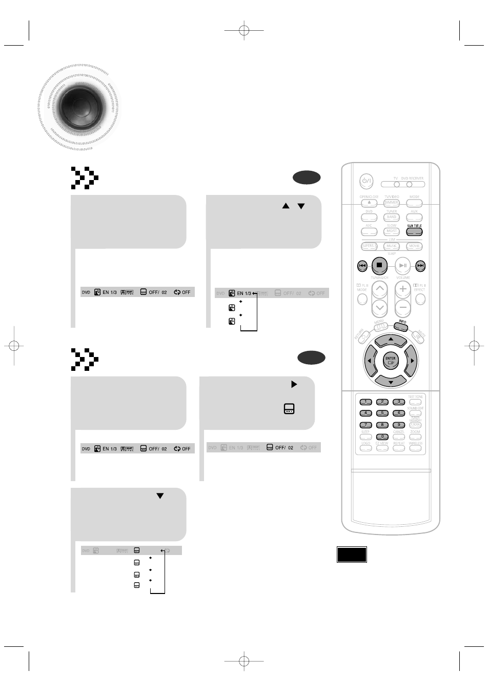 Selecting audio/subtitle language, 35 selecting audio/subtitle language, Audio language selection function | Subtitle language selection function | Samsung HT-DB390 User Manual | Page 36 / 76