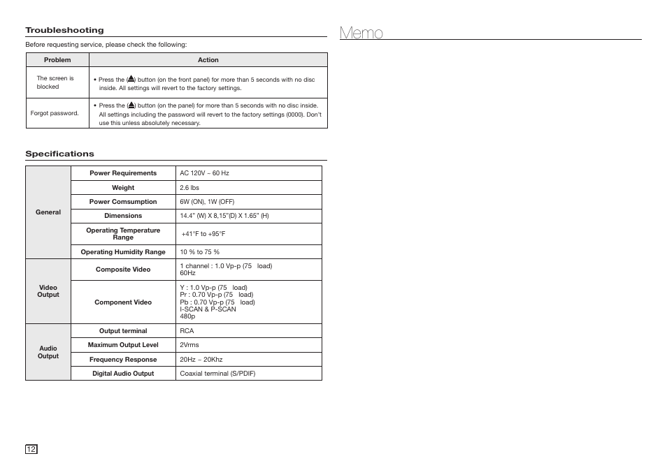 Troubleshooting, Specifications | Samsung AK68-01906A User Manual | Page 12 / 16