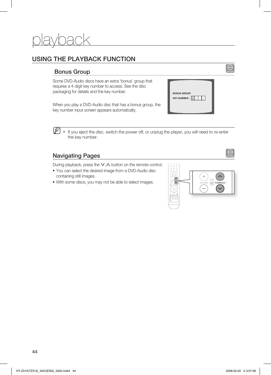 Playback, Using the playback function | Samsung HT-Z310 User Manual | Page 45 / 72