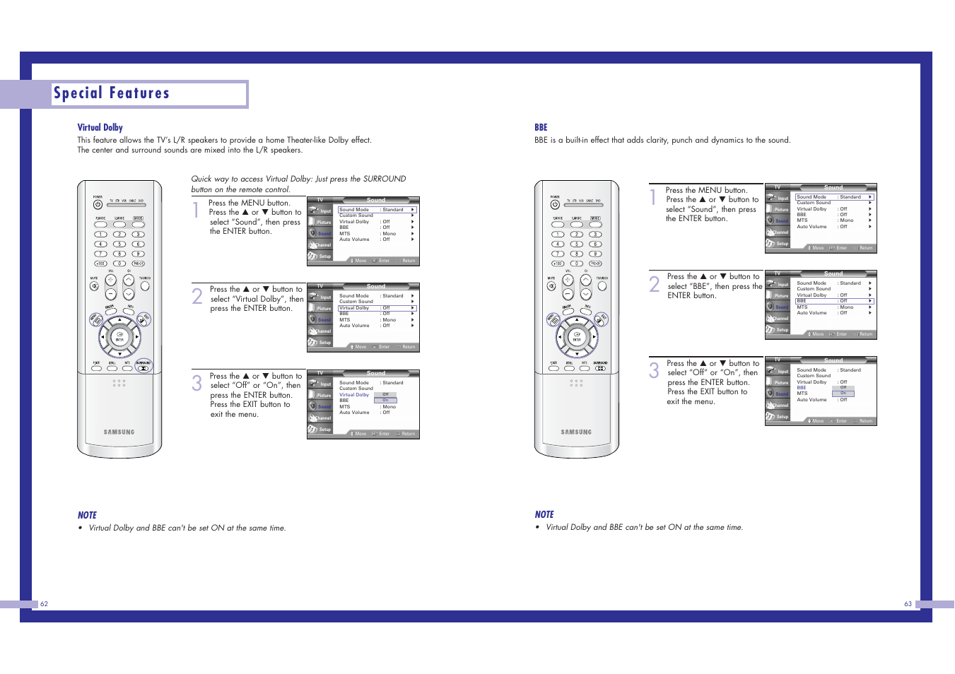 Special features, Virtual dolby | Samsung HLN617W1 User Manual | Page 32 / 48