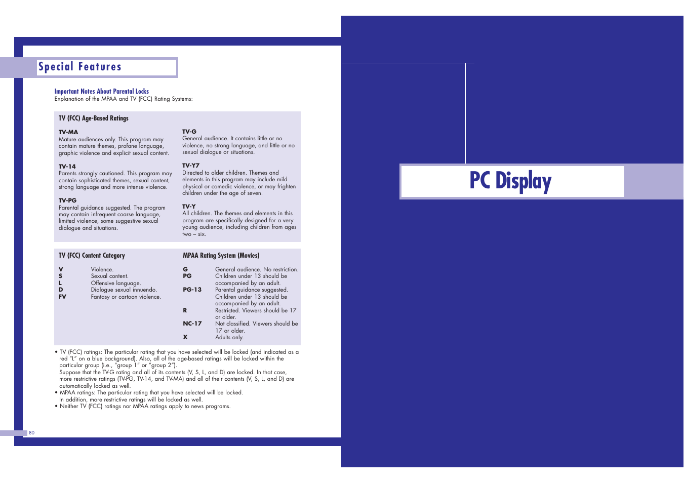 Pc display, Special features | Samsung HLN617W1 User Manual | Page 41 / 48