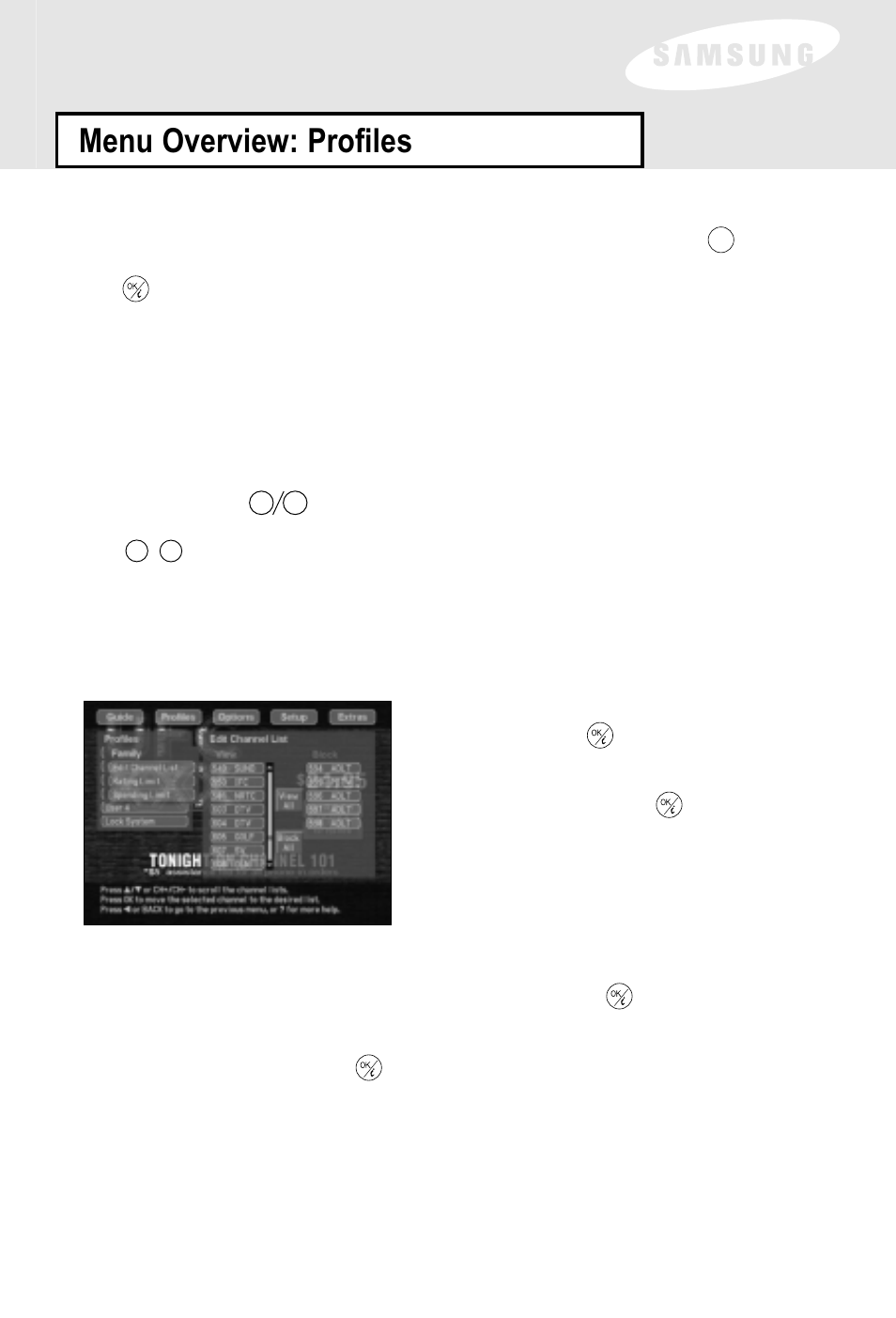 Menu overview: profiles, Family | Samsung SIR-S60W User Manual | Page 37 / 61