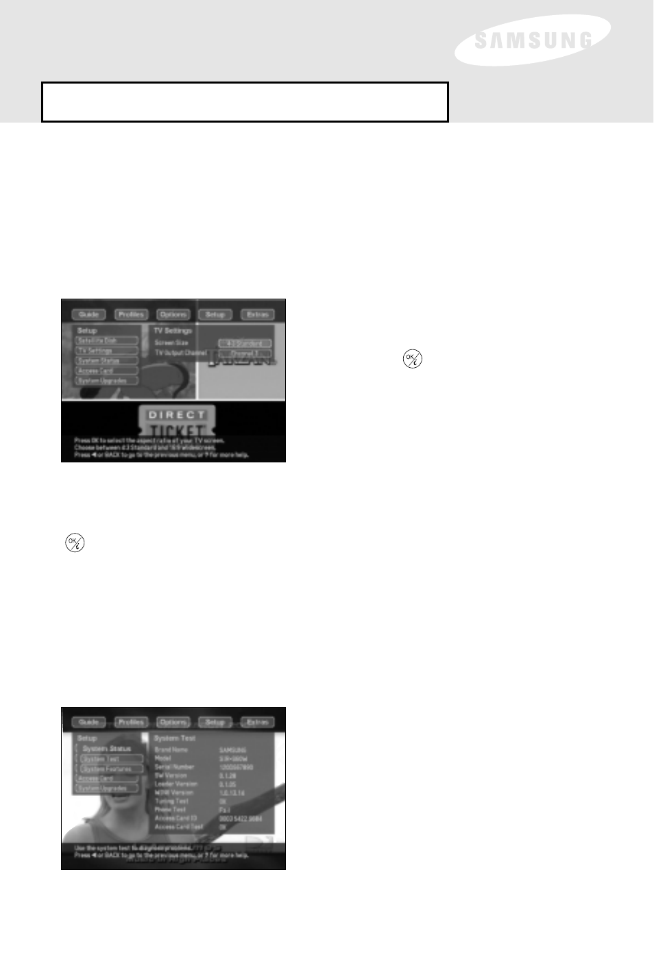 Menu overview: setup, Tv settings, System status | Samsung SIR-S60W User Manual | Page 50 / 61