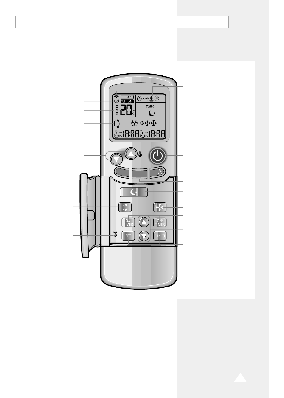 Remote control - buttons and display | Samsung AM 14A1(B1)E07 User Manual | Page 5 / 24