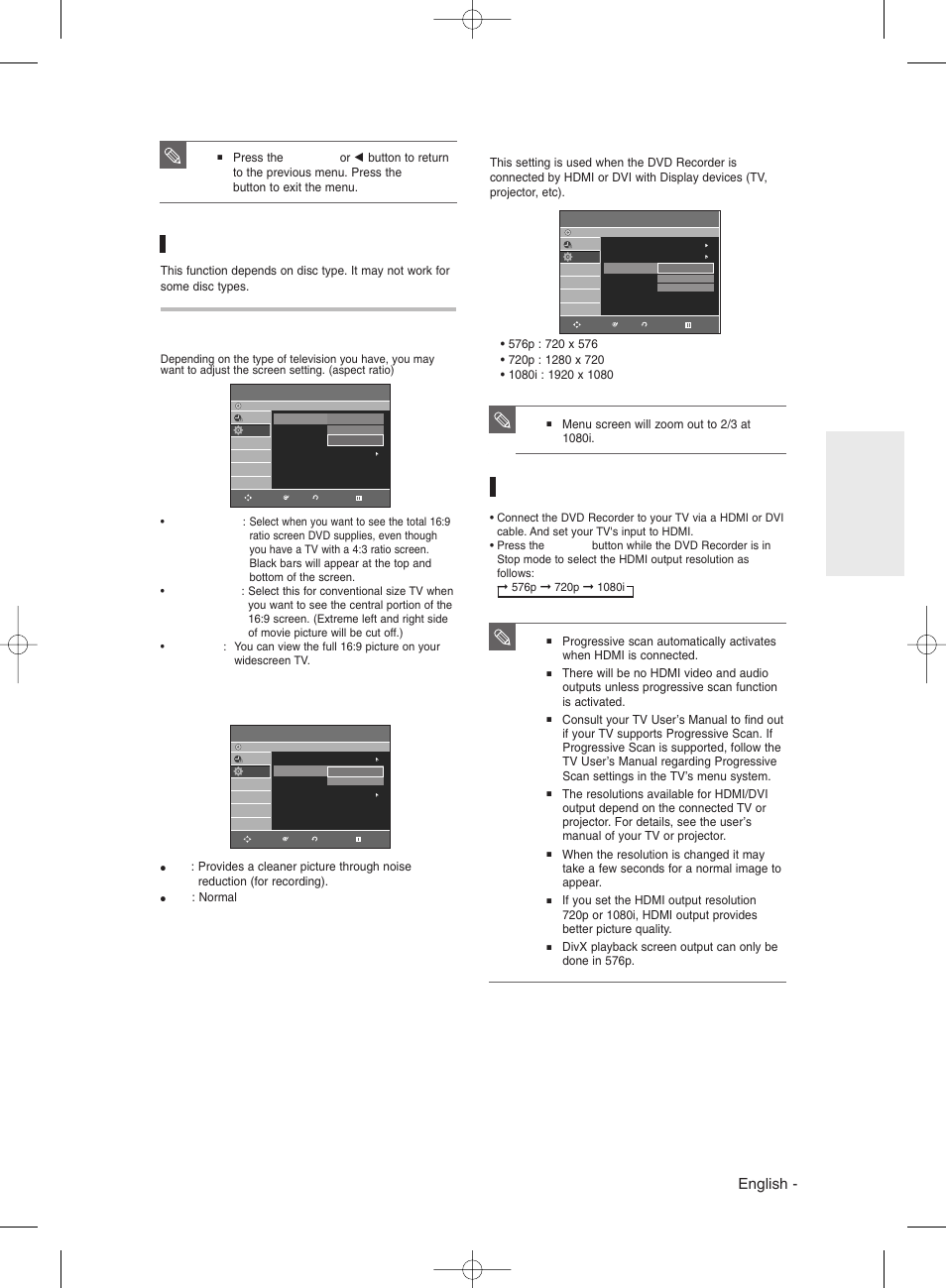 Display(video) options, Output selection, English | System setup | Samsung DVD-R135 User Manual | Page 33 / 90