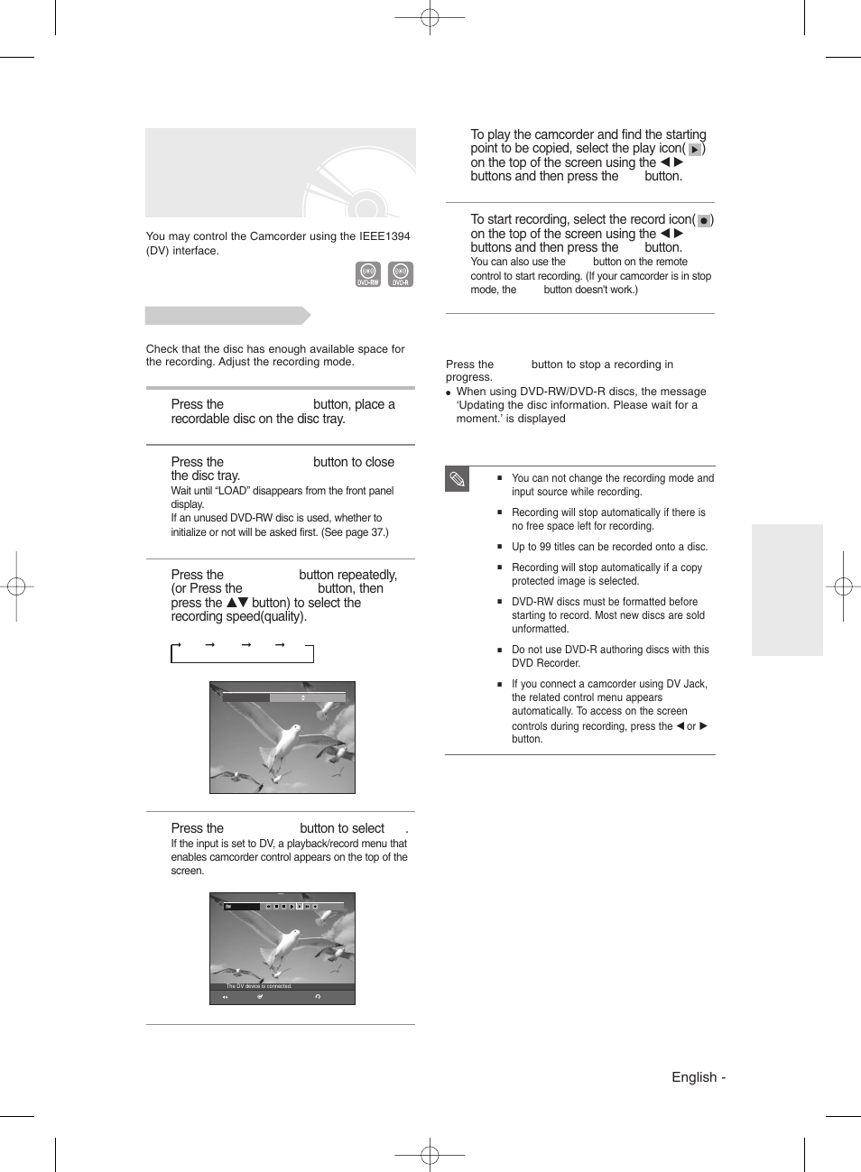 Copying from a camcorder | Samsung DVD-R135 User Manual | Page 41 / 90