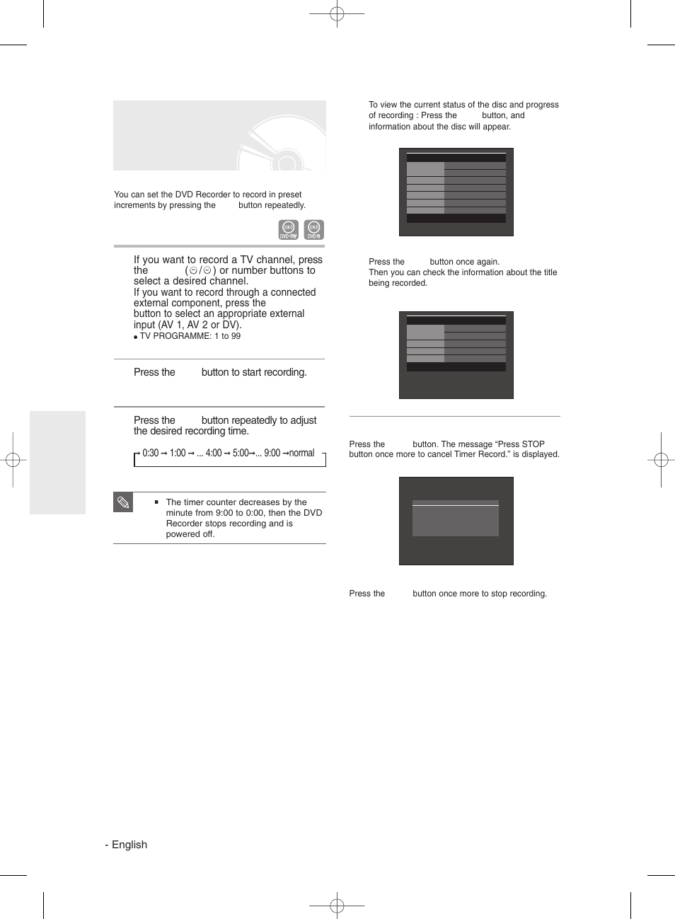 Making a one touch recording (otr) | Samsung DVD-R135 User Manual | Page 42 / 90