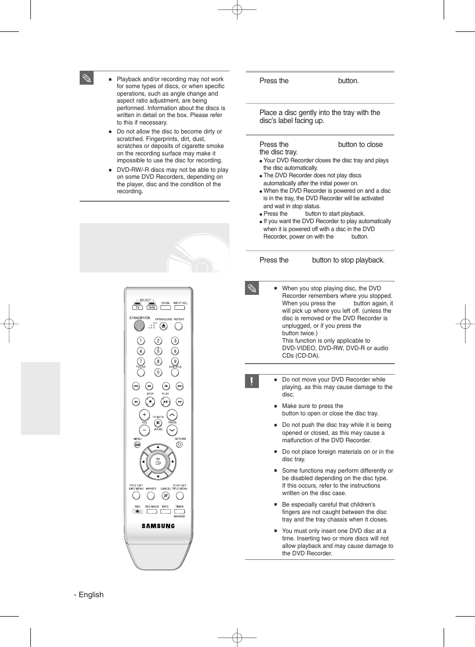 Playing a disc | Samsung DVD-R135 User Manual | Page 48 / 90