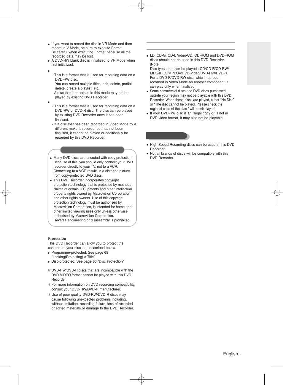 Do not use the following discs, Disc compatibility, English | Samsung DVD-R135 User Manual | Page 5 / 90