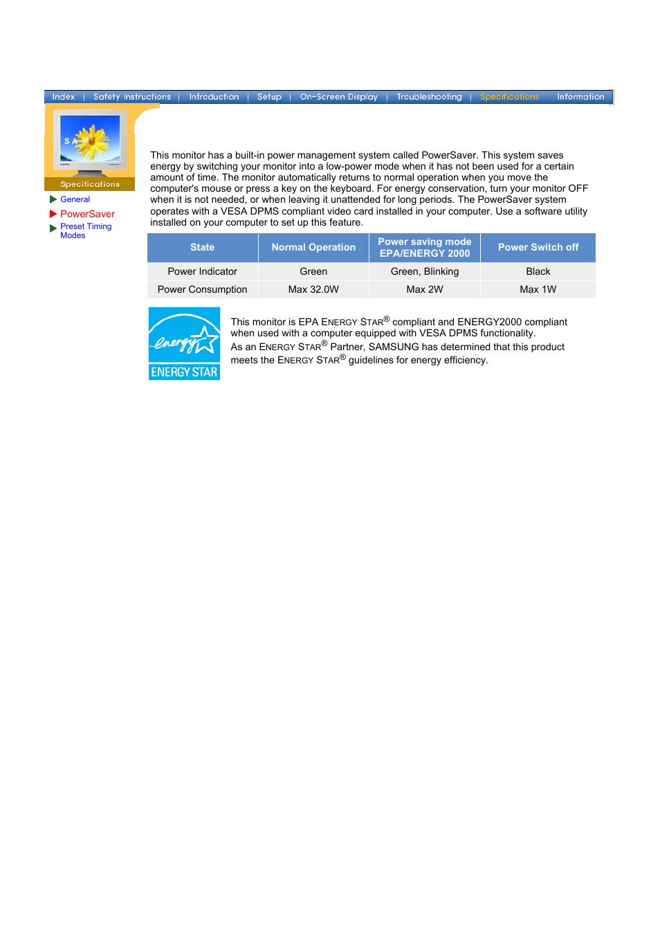 Powersaver | Samsung 153V User Manual | Page 59 / 82