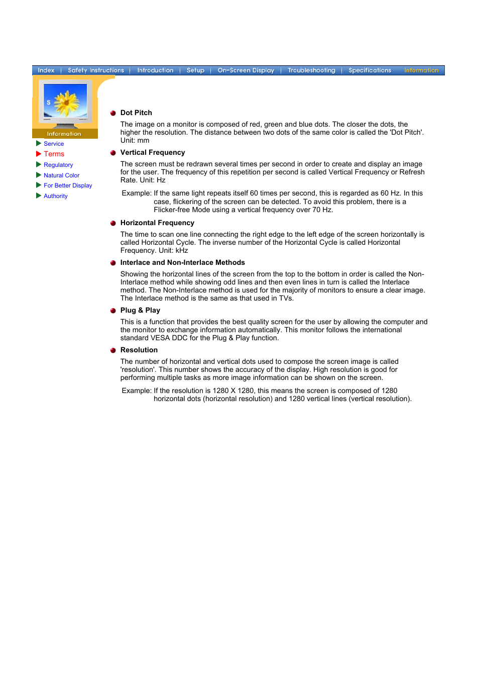 Terms | Samsung 153V User Manual | Page 71 / 82