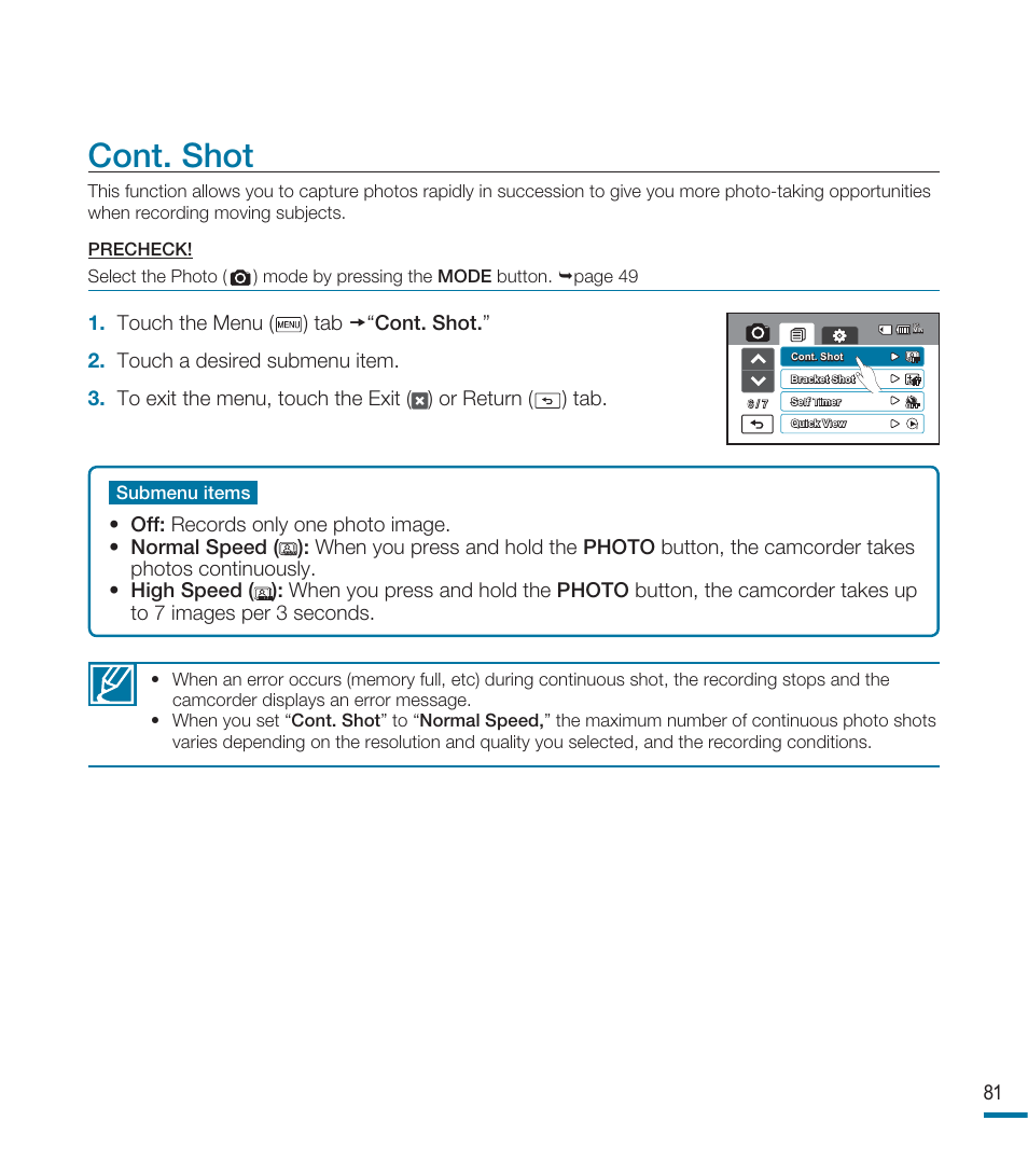 Cont. shot | Samsung HMX-M20SN User Manual | Page 85 / 147