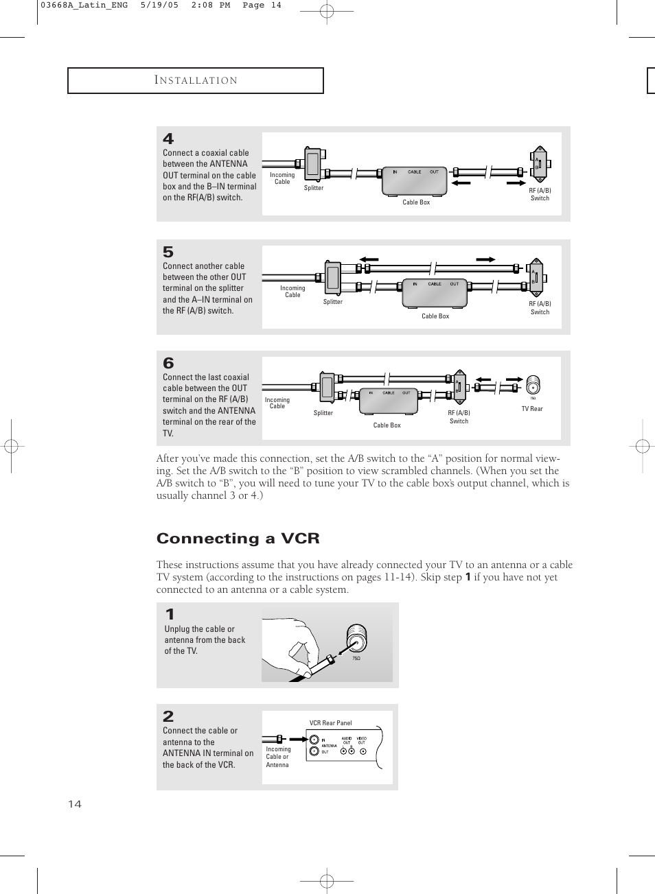 Connecting a vcr | Samsung CL29T21PQ User Manual | Page 14 / 63
