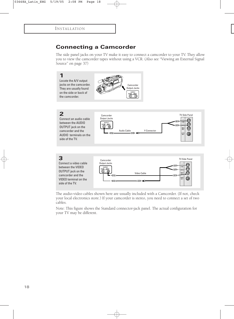 Connecting a camcorder | Samsung CL29T21PQ User Manual | Page 18 / 63