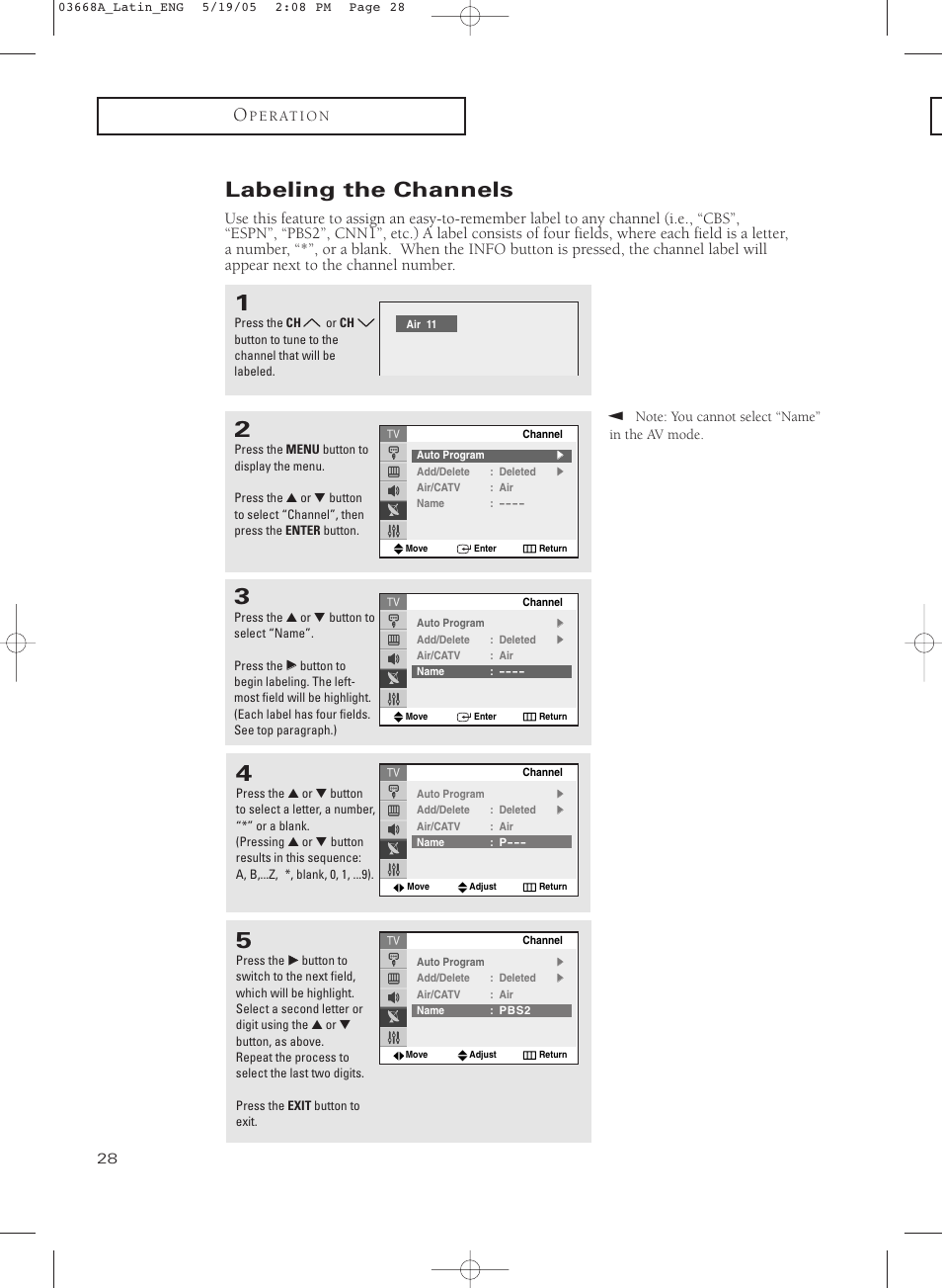 Labeling the channels | Samsung CL29T21PQ User Manual | Page 28 / 63