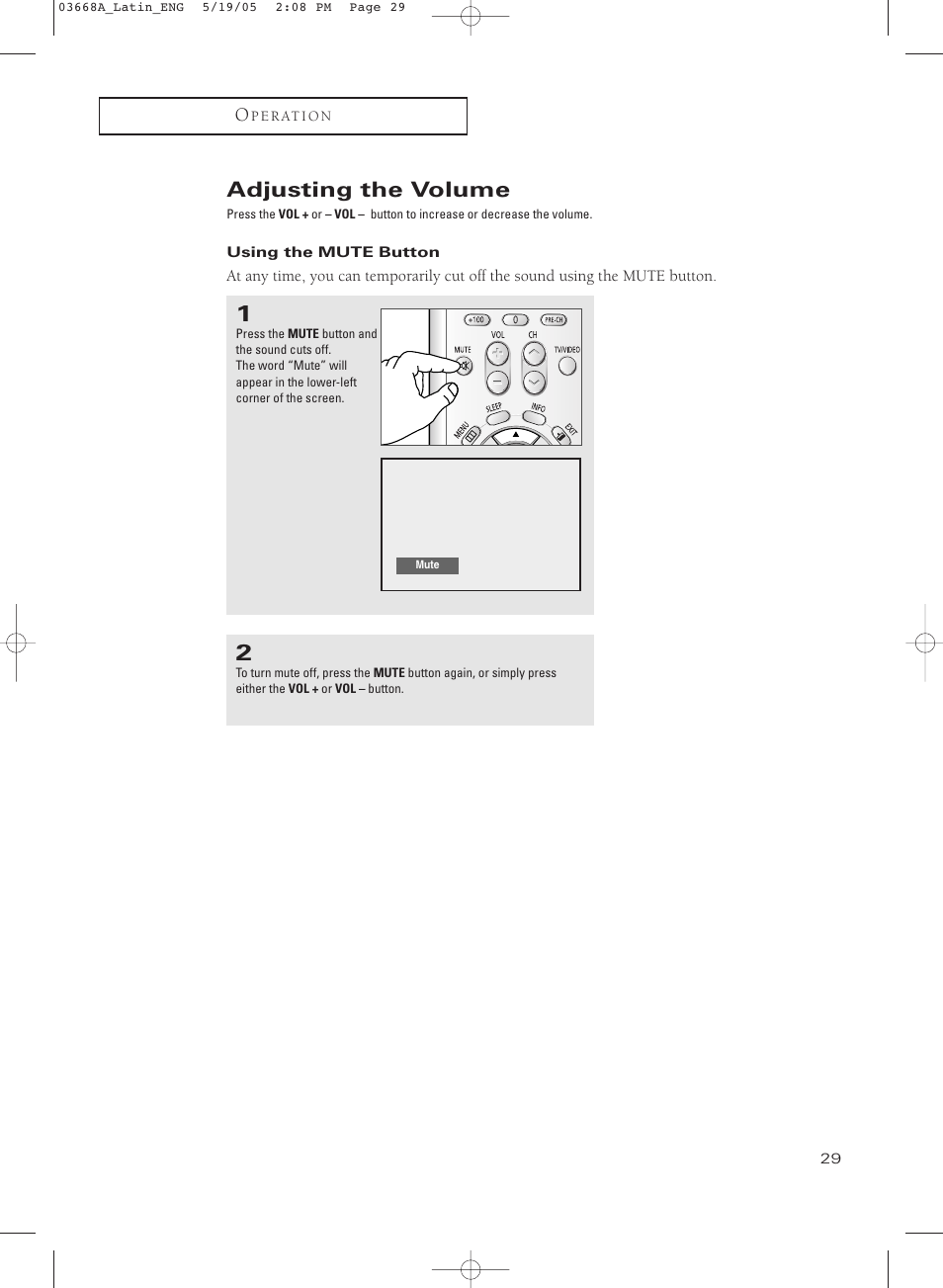 Adjusting the volume, Using the mute button | Samsung CL29T21PQ User Manual | Page 29 / 63