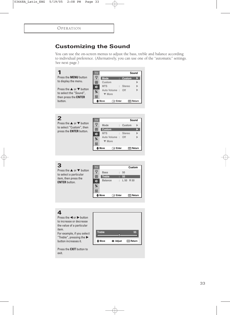 Customizing the sound | Samsung CL29T21PQ User Manual | Page 33 / 63