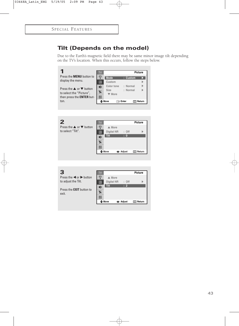 Tilt (depends on the model) | Samsung CL29T21PQ User Manual | Page 43 / 63
