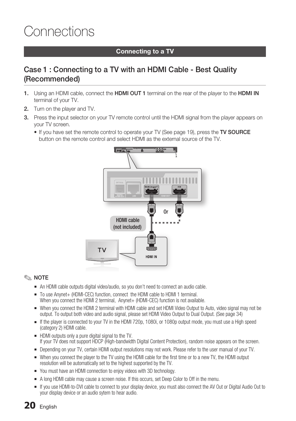 Connections, Connecting to a tv | Samsung BD-D6700 User Manual | Page 20 / 75