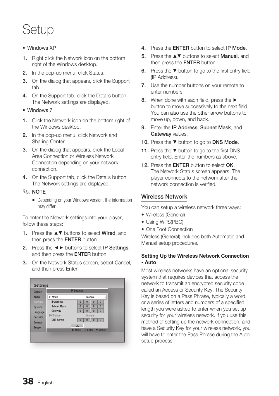 Setup | Samsung BD-D6700 User Manual | Page 38 / 75