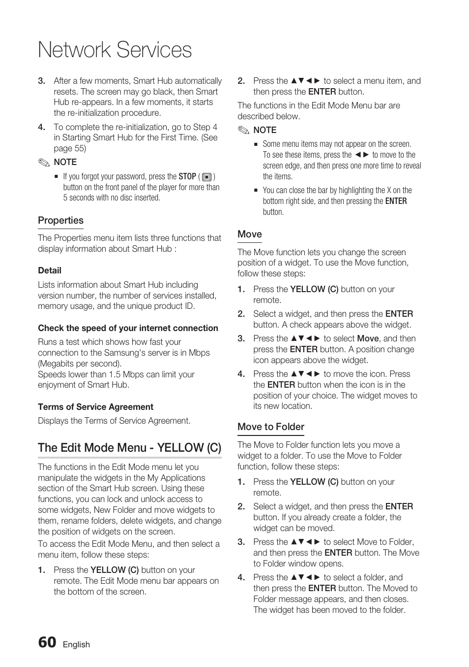 The edit mode menu - yellow (c), Network services | Samsung BD-D6700 User Manual | Page 60 / 75
