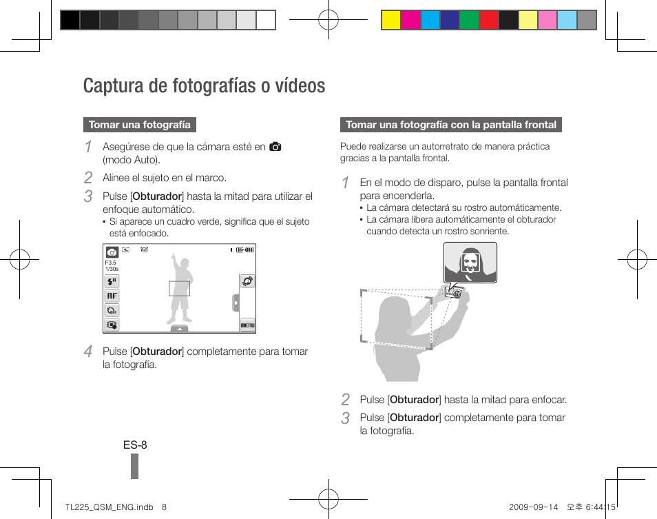 Captura de fotografías o vídeos | Samsung DualView TL225 User Manual | Page 18 / 24