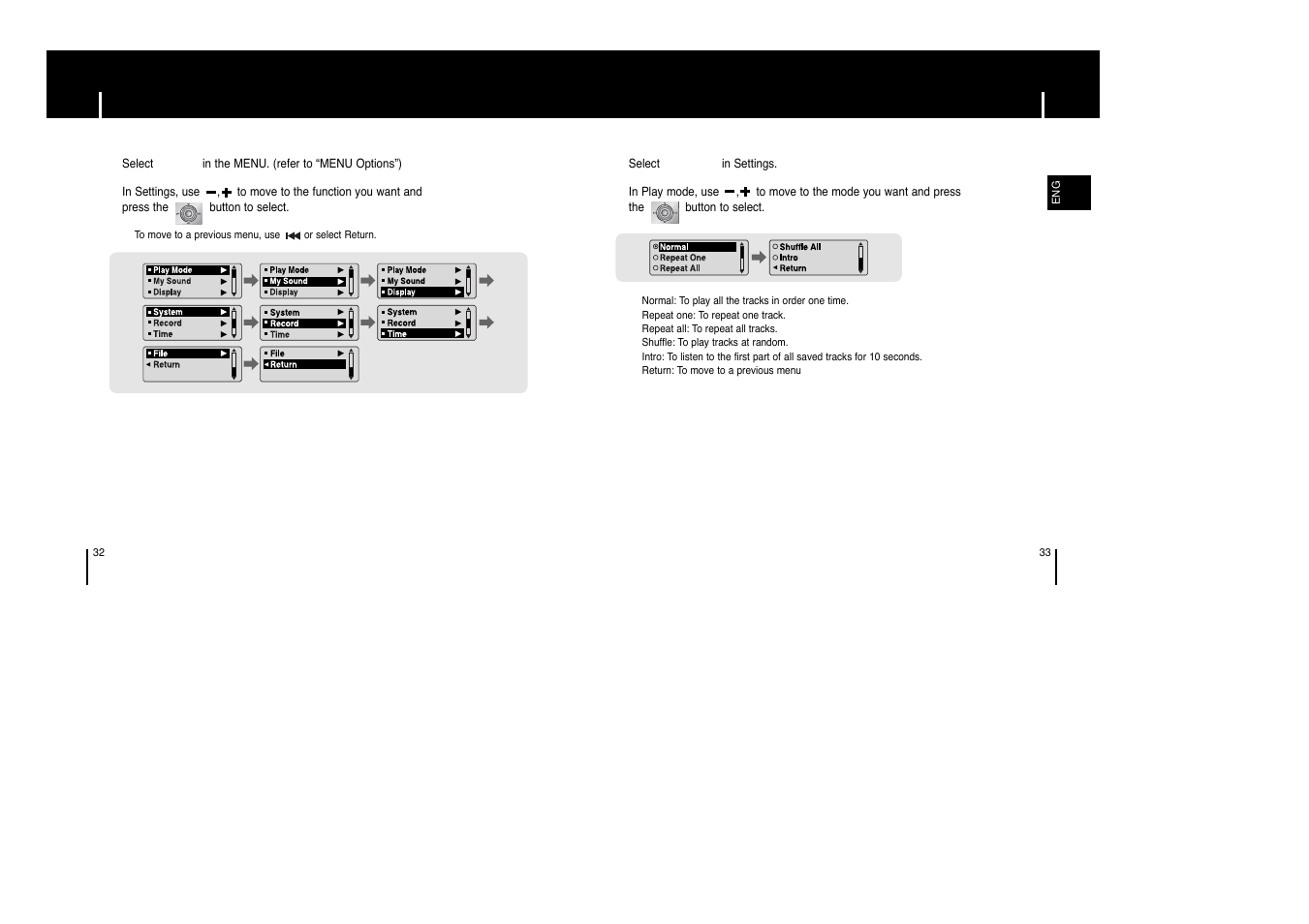 Setting the advanced functions, Selecting the playmode | Samsung AH68-01633B User Manual | Page 17 / 25