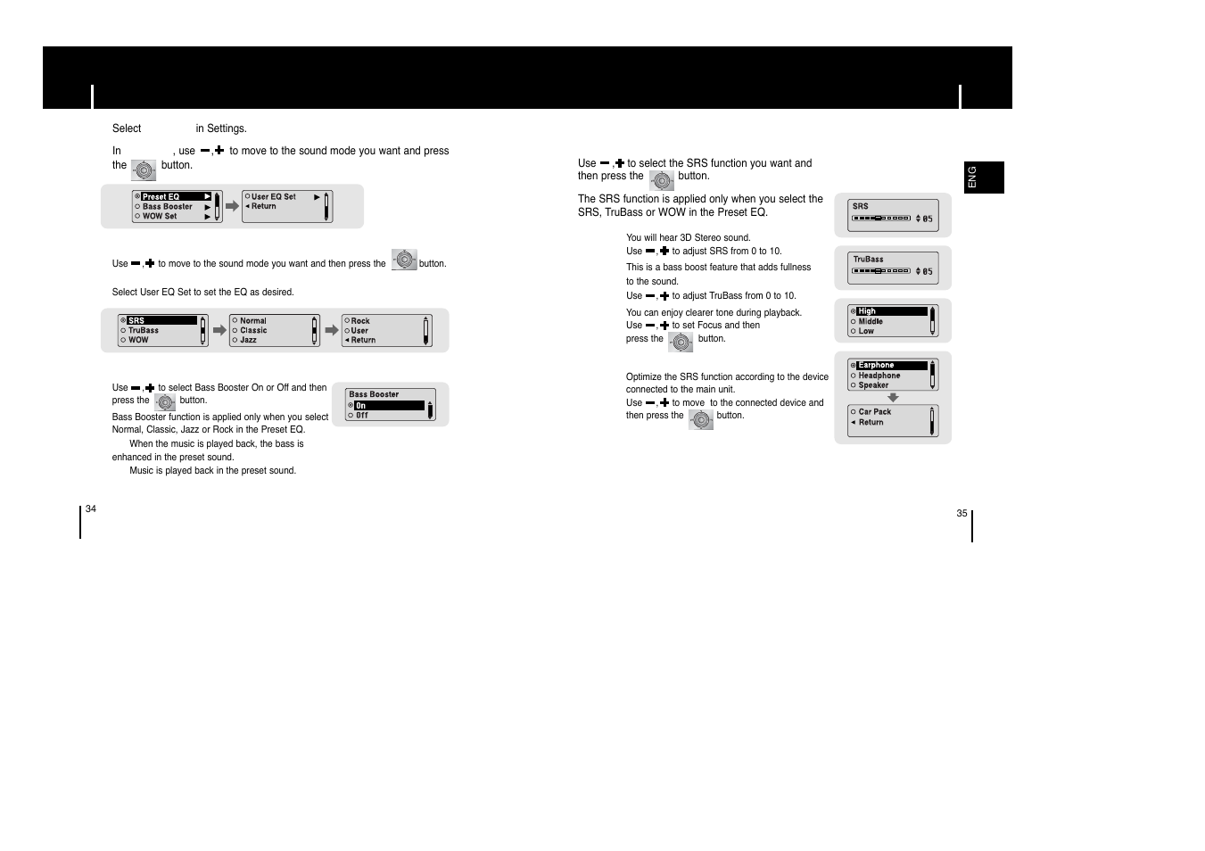 Setting the eq mode, Ipreset eq i wow set, Ibass booster | Samsung AH68-01633B User Manual | Page 18 / 25