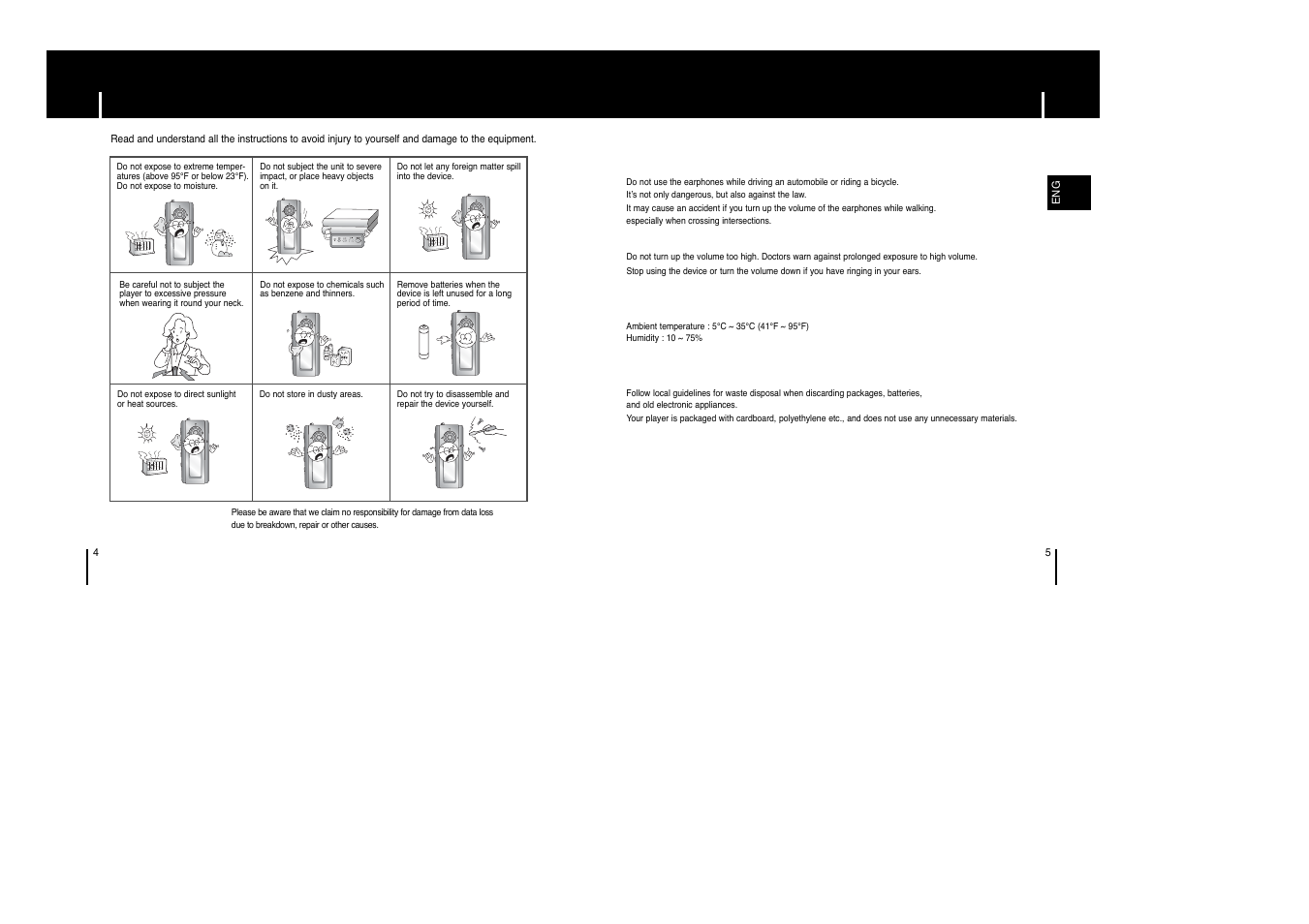 Preparations, Safety instructions, Iearphones | Iambient operating conditions, Ienvironmental information | Samsung AH68-01633B User Manual | Page 3 / 25