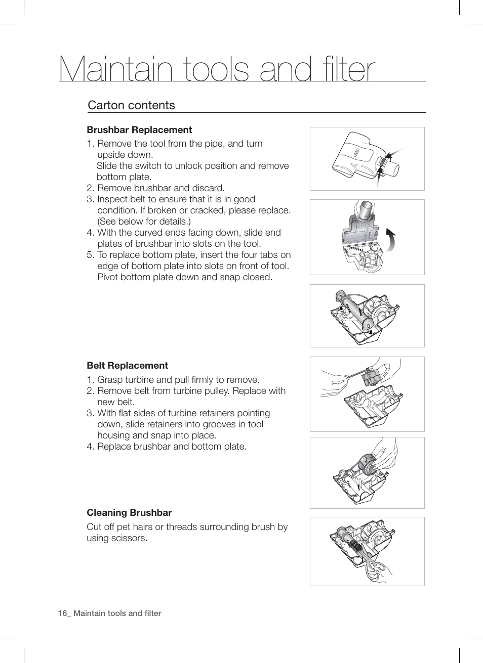Maintain tools and filter | Samsung DJ68-00264B User Manual | Page 16 / 20