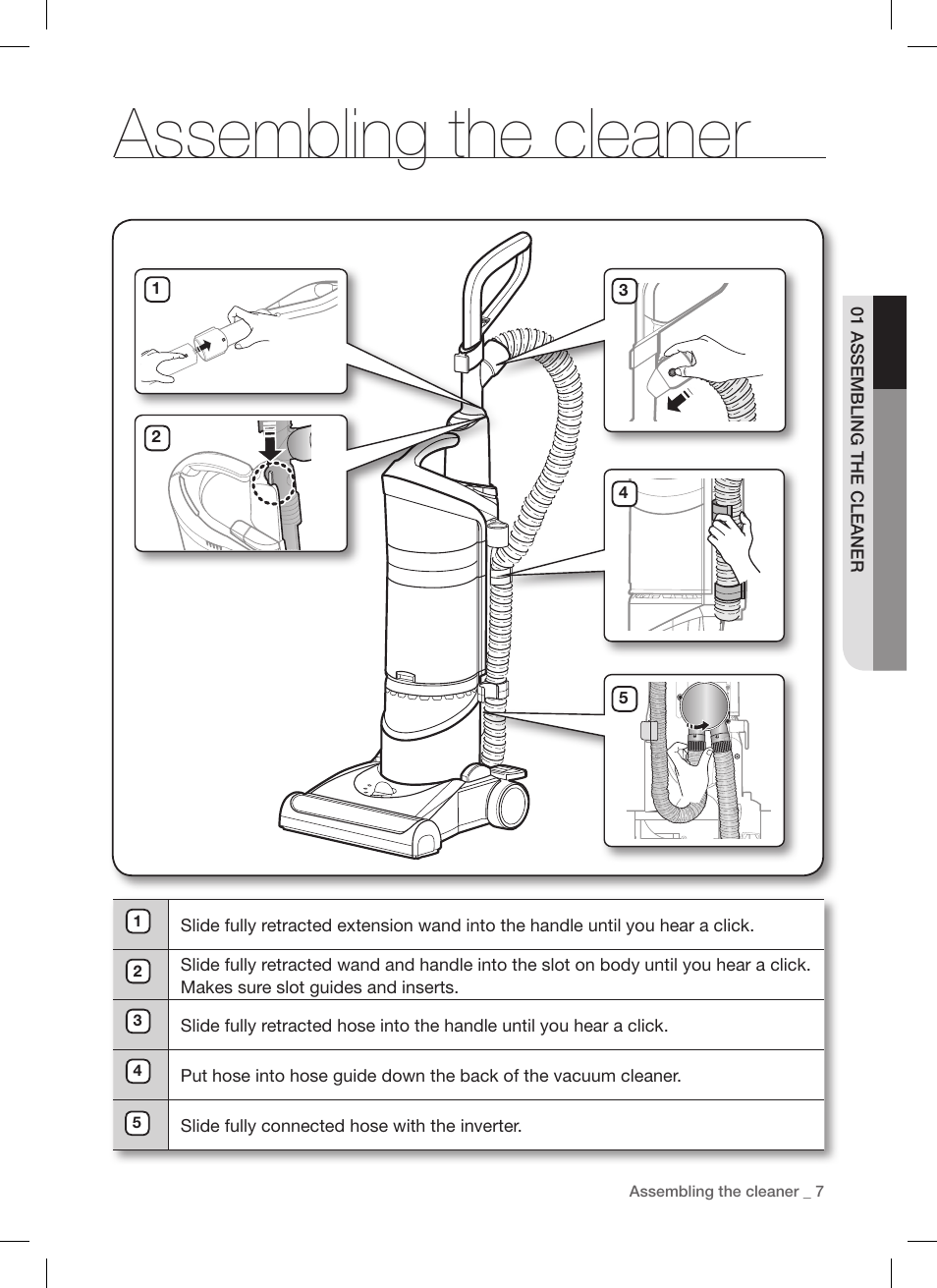 Assembling the cleaner | Samsung DJ68-00264B User Manual | Page 7 / 20