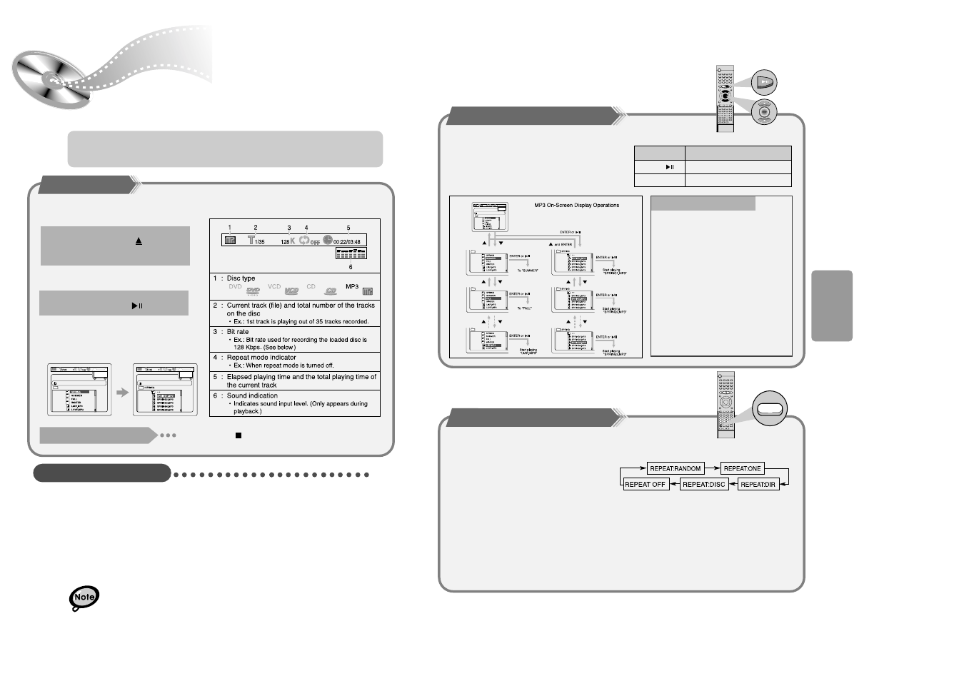 Mp3-cd playback, Starting playback, Cd-r mp3 disc | Operations using the on-screen display, Repeating playback | Samsung HT-SK6 User Manual | Page 11 / 25