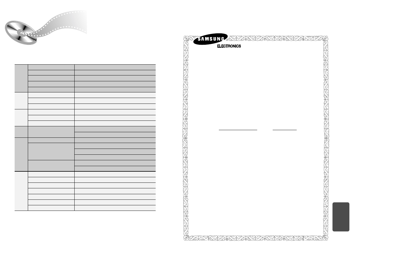 Specifications, Samsung limited warranty | Samsung HT-SK6 User Manual | Page 25 / 25