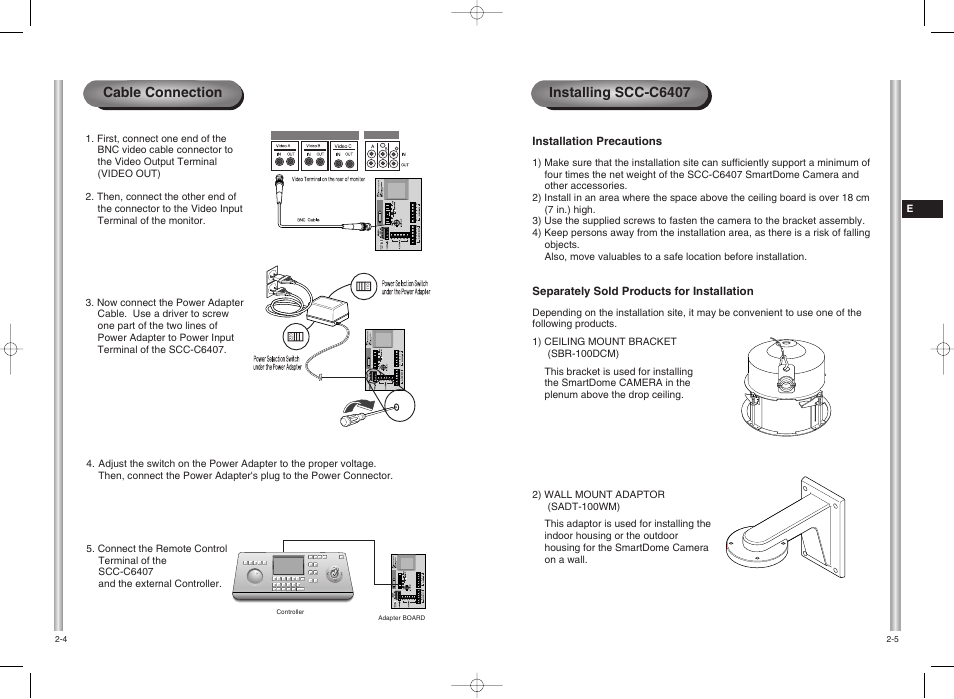 Installing scc-c6407, Cable connection | Samsung SMART DOME SCC-C6407 User Manual | Page 11 / 31