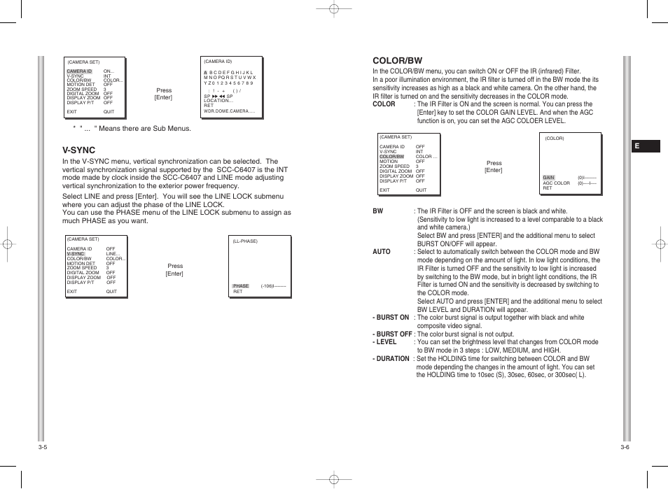 Color/bw, V-sync | Samsung SMART DOME SCC-C6407 User Manual | Page 16 / 31