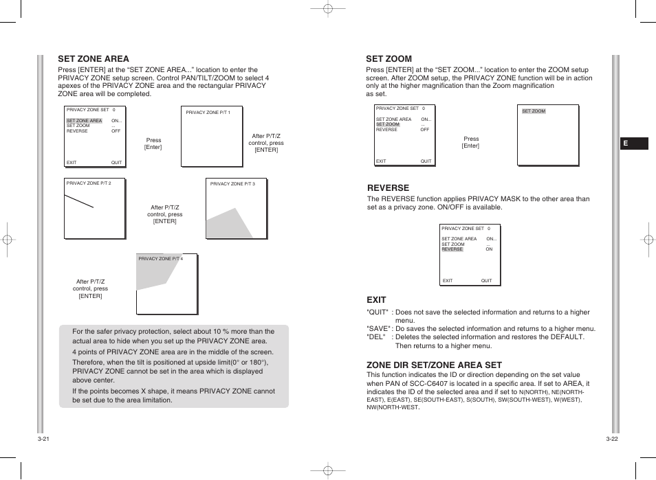 Reverse, Zone dir set/zone area set, Exit | Set zoom, Set zone area | Samsung SMART DOME SCC-C6407 User Manual | Page 24 / 31