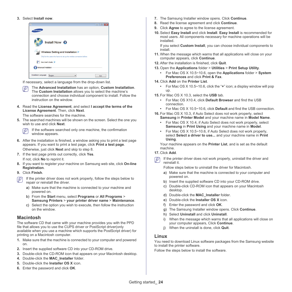Macintosh, Linux | Samsung ML-186XW User Manual | Page 24 / 75