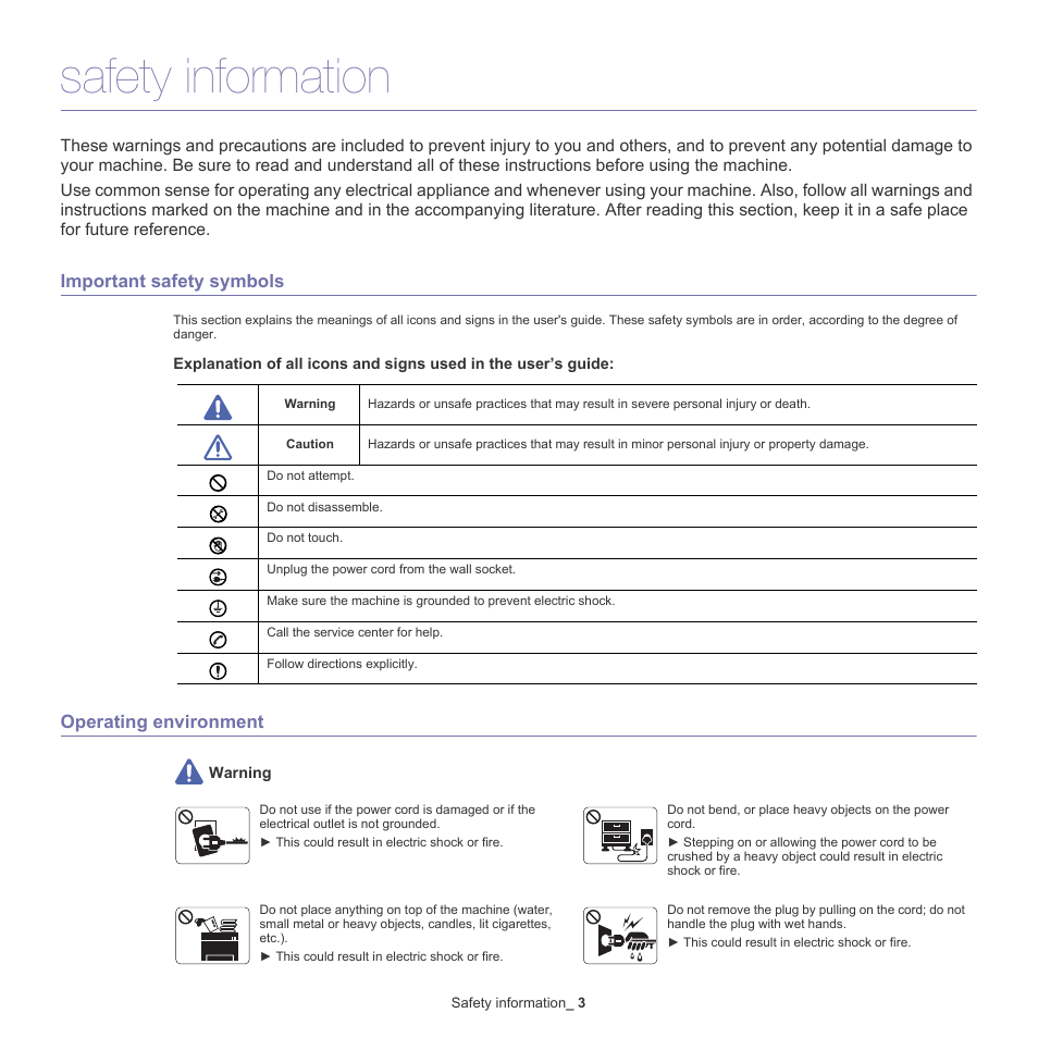 Safety information | Samsung ML-186XW User Manual | Page 3 / 75