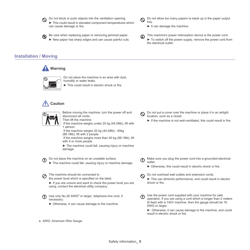 Installation / moving | Samsung ML-186XW User Manual | Page 5 / 75