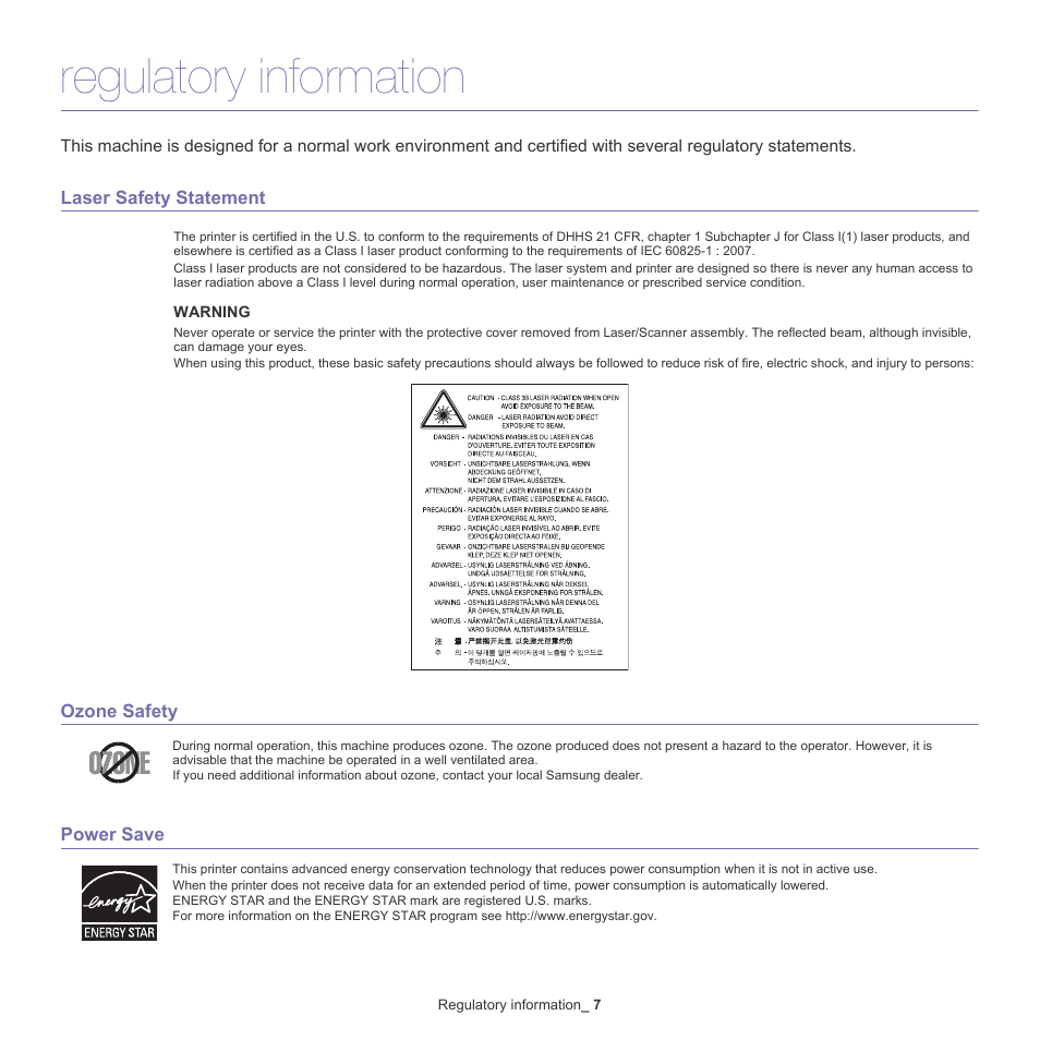 Regulatory information | Samsung ML-186XW User Manual | Page 7 / 75