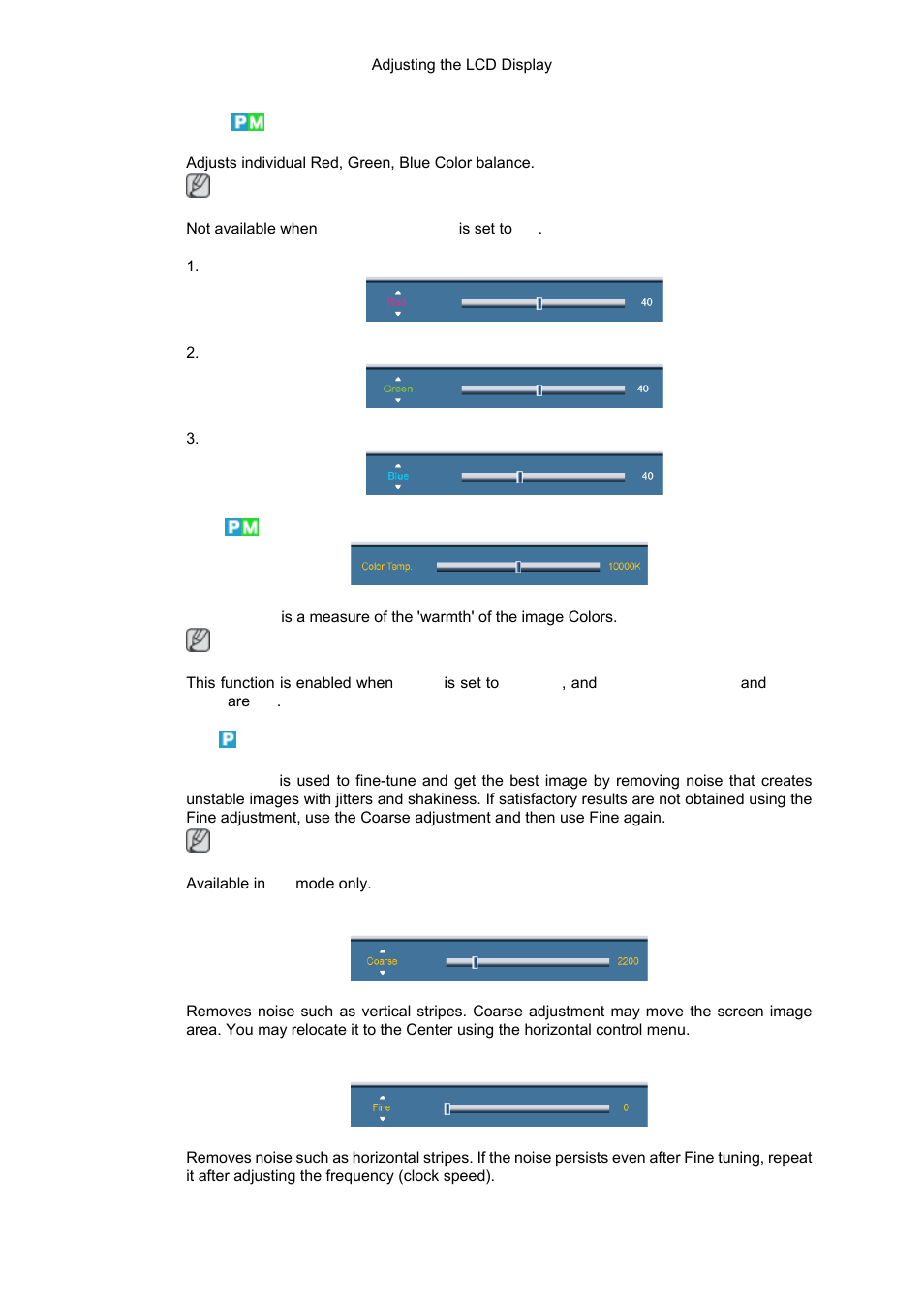 Color control, Color temp, Image lock | Coarse, Fine | Samsung SYNCMASTER 320MPN-3 User Manual | Page 105 / 158