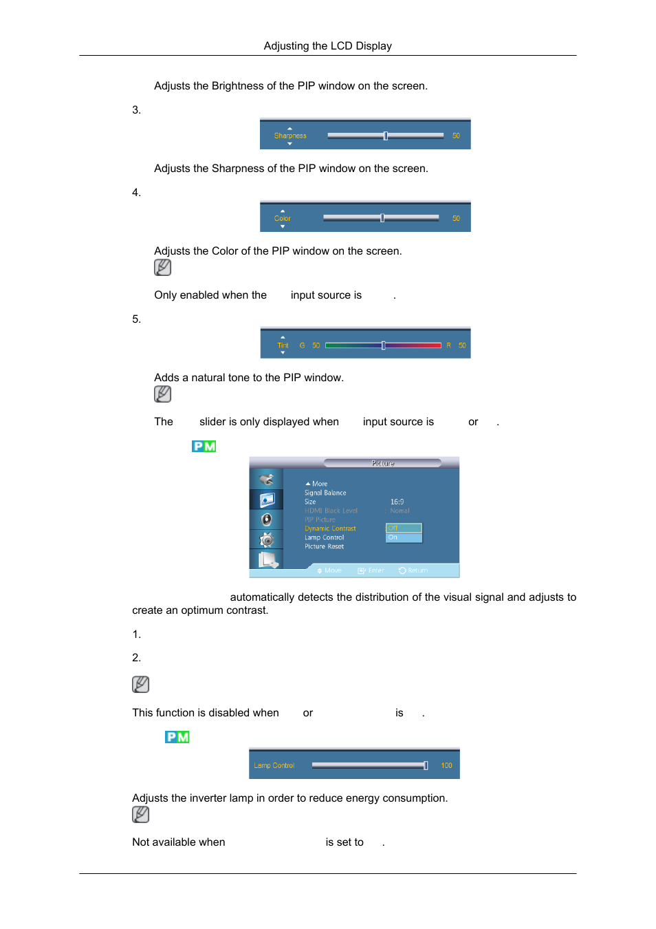 Dynamic contrast, Lamp control | Samsung SYNCMASTER 320MPN-3 User Manual | Page 108 / 158