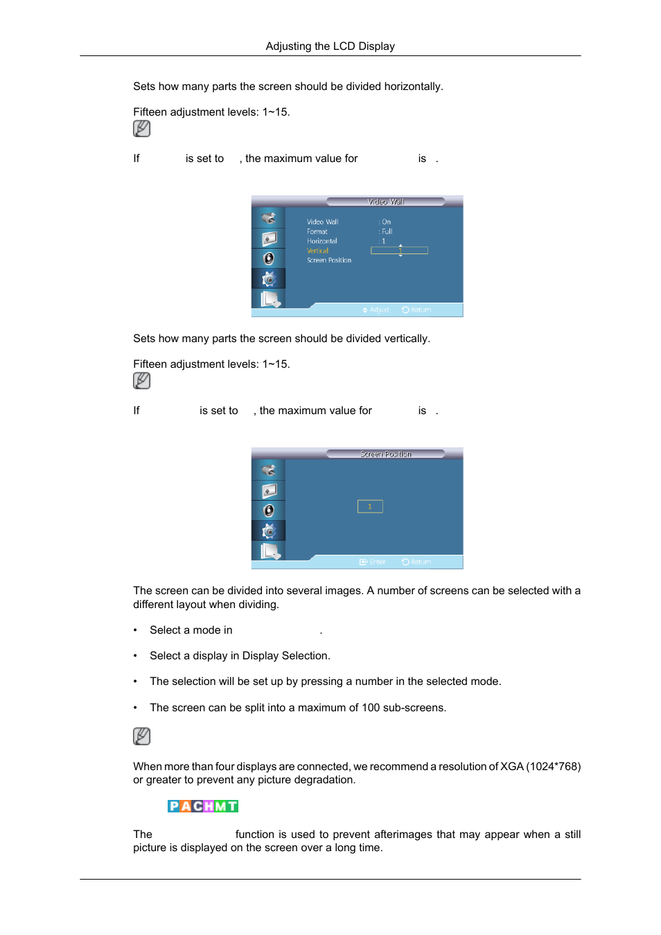 Vertical, Screen position, Safety screen | Samsung SYNCMASTER 320MPN-3 User Manual | Page 123 / 158