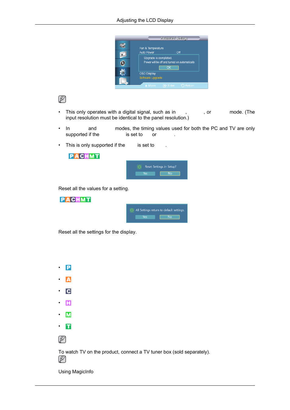 Setup reset, Reset all, Multi control | Samsung SYNCMASTER 320MPN-3 User Manual | Page 134 / 158