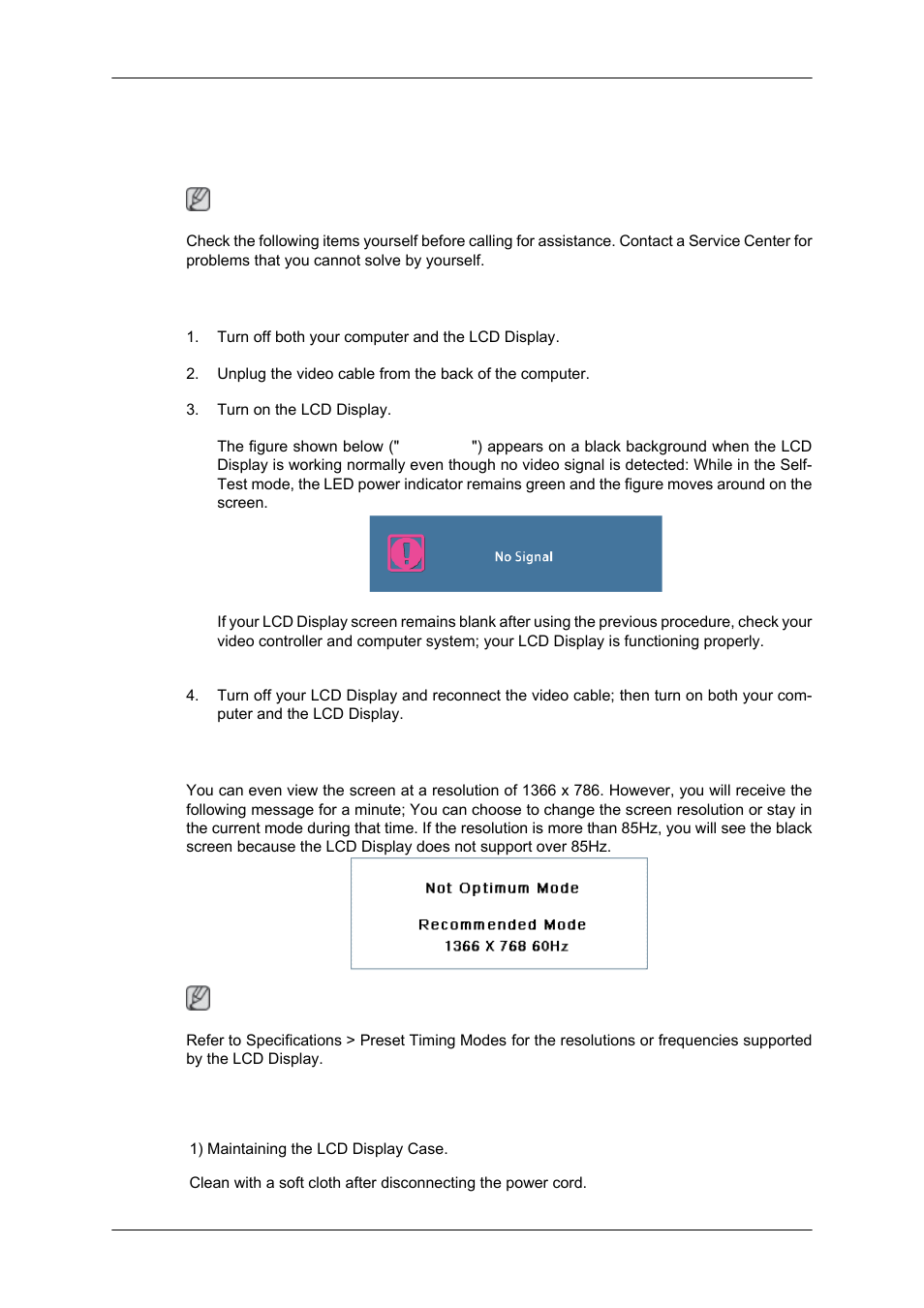 Troubleshooting, Self-test feature check, Warning messages | Maintenance and cleaning | Samsung SYNCMASTER 320MPN-3 User Manual | Page 140 / 158